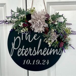 Hand crafted Floral Black Last Name Custom welcome sign